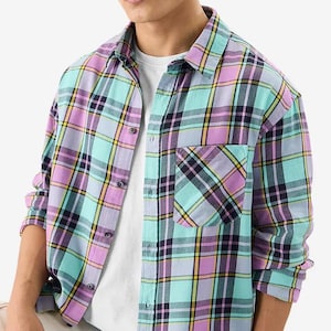 Plaid flannel men's shirt, Flannel over shirt for men, Button down men flannel shirt, Boyfriend flannel shirt, Valentines day gift, Men gift