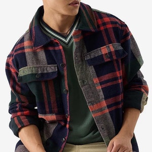 Männer Vintage Wolle kariertes Flanellhemd, warme schwere Flanelljacke, Männer kariertes Hemd, Flanell Shacket für Männer, Männer Winterjacke, Geschenk für ihn