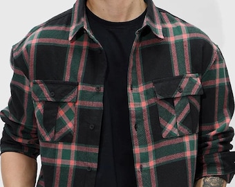 Handmade Plaid Flannel Shirt: 90s Vintage Cotton-Wool Overshirt