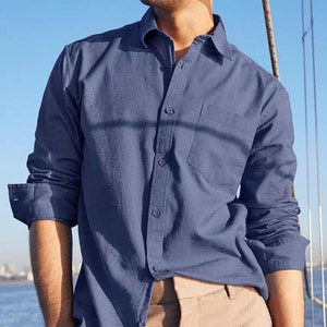 Natural Shirt Mens, Linen-collar shirt for Men, Button-down Linen Men Shirt, Sustainable Men&#39;s Shirt, Cotton linen Shirt, Gift for Him!