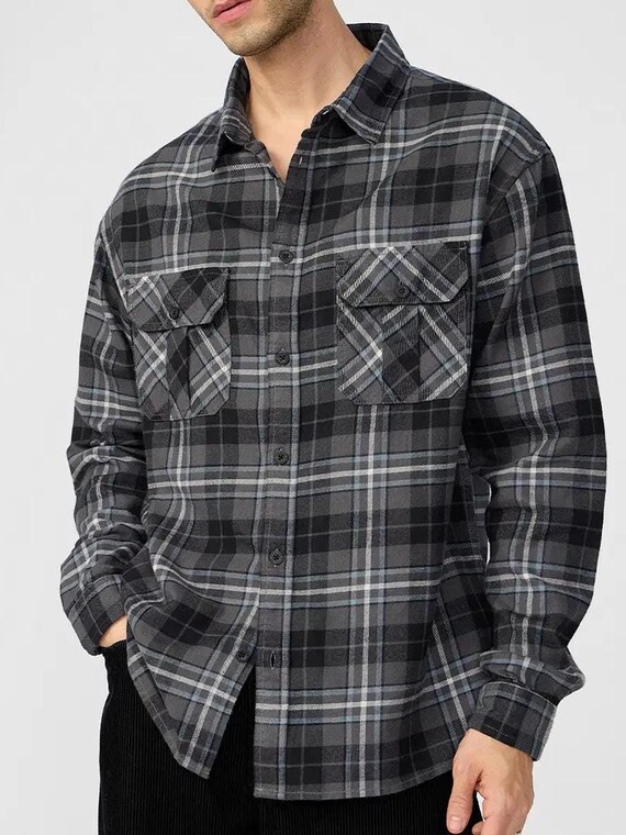 90s Vintage Plaid Flannel Shirt: Cotton-wool Blend Oversized Fit