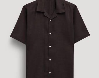Salbei Leinen Camp Kragen Hemd: Herren Kurzarm Button Down