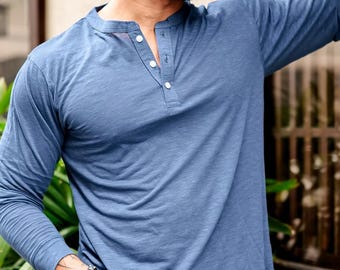 ORANDESIGNE Camicia Di Lino Da Uomo Camicia Con Colletto A 4 Bottoni Classiche Tinta Unita - Foto 7