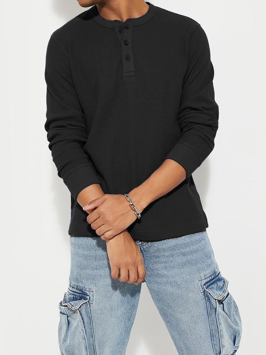 Chemise Old Navy Homme Grise – Henley Thermique – Manches Longues – Taille S