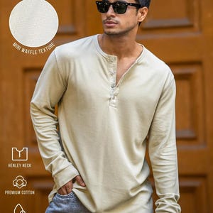 Handcrafted men henley shirt, Cotton button up henley men shirt, Best gift for men, Vintage style long sleeve men&#39;s henley shirt.