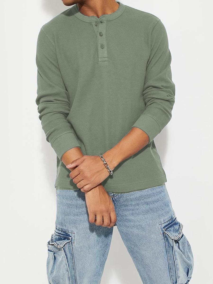 Henley thermique vintage en tricot gaufré court gris | TP | TH51