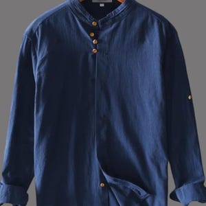Navy Blau Voll Ärmel Shirt für Männer | Herren Baumwolle Kurta Shirt | Minimalistisches Herrenoberteil | Button-Up-Top | Kurzarm Kleid | Herren Dress Top Shirt