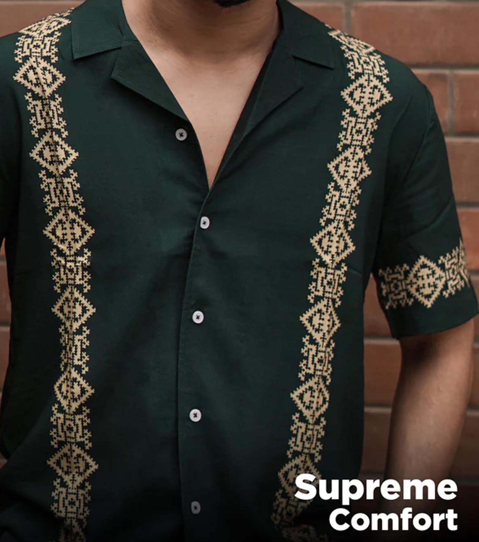 Men's Brown Panel Rayon Shirt: Short Sleeve Festive Button-up - Etsy