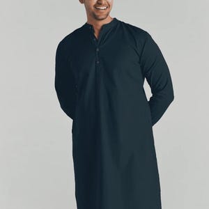 Navy Airy Linen Long Kurta, Linen men&#39;s kurta, Solid kurta, Ethnic Indian kurta for men, M,XL,2XL,3XL,4XL kurta, Summer men button kurta