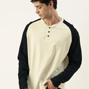 Handcrafted men henley shirt, Cotton Raglan button up henley men shirt, Best gift for men, Vintage style long sleeve men&#39;s henley shirt.