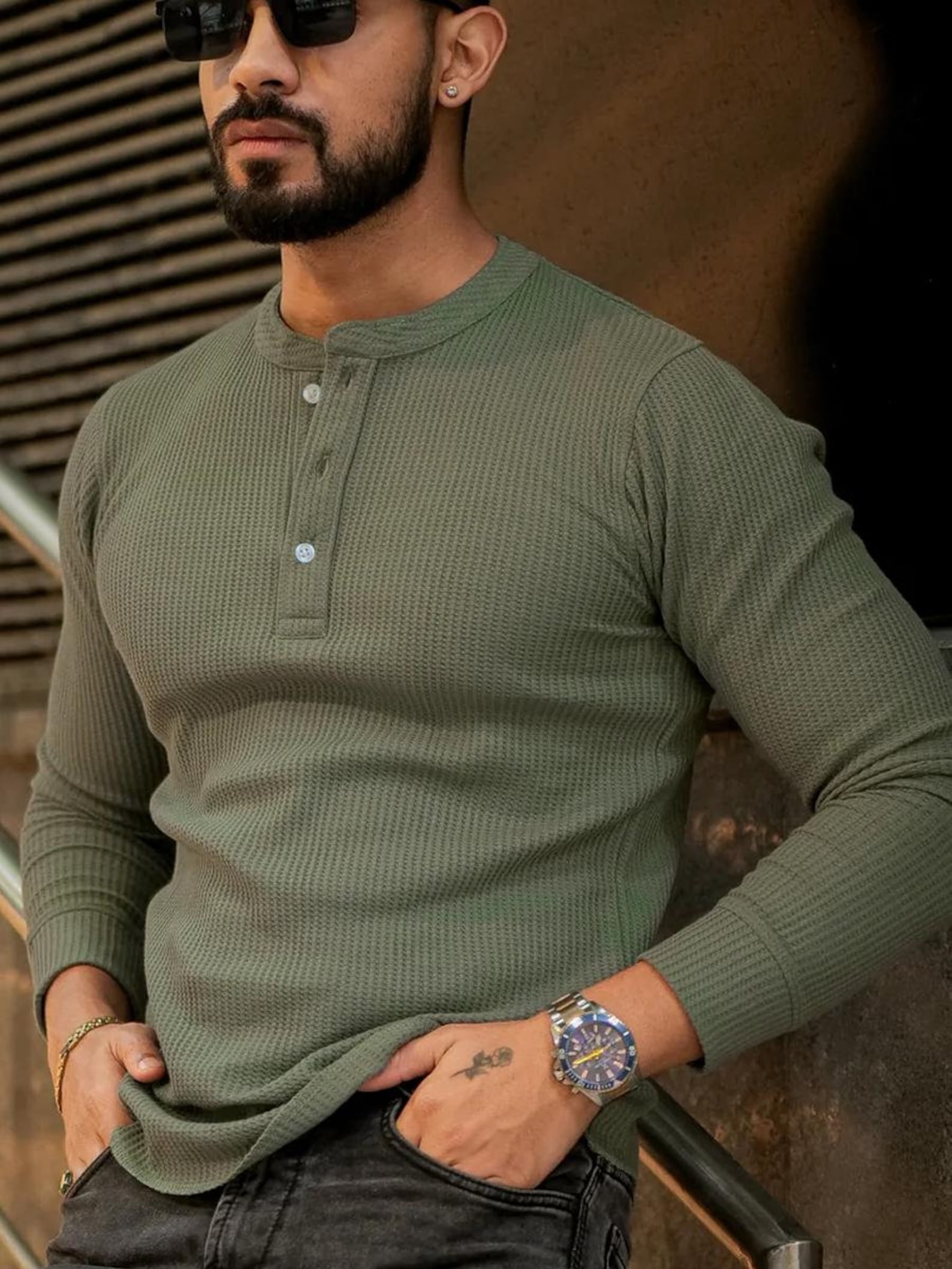 Men's Classic Button Detail Henley Polo T-Shirt