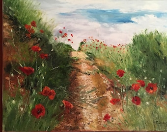 Poppies in Sarladais (24): Contemporary decorative impressionist oil painting on canvas.