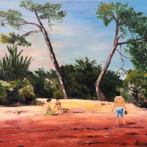 Contemporary Decorative Impressionist Oil Painting on Canvas: Beach at Saint Brice, Arés 33