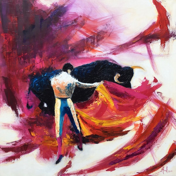 Contemporary Decorative Impressionist oil mural on canvas: Corrida, Faena Mont de Marsan 2011