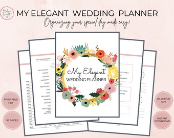 Elegante wedding planner, checklist di 95 pagine, organizer (PDF stampabile)