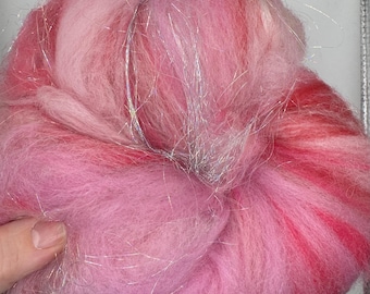 Glinda Fiber Batt - Rosa Brillante, Corriedale, Merino, Seda