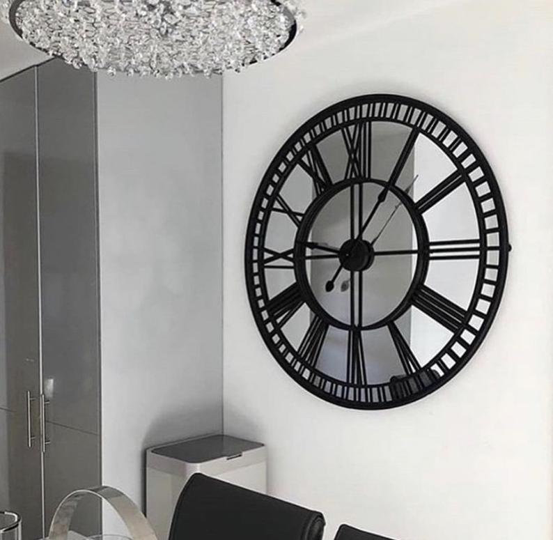 Real Mirror ClockBlack Large Wall clock Modern Clocks for Etsy