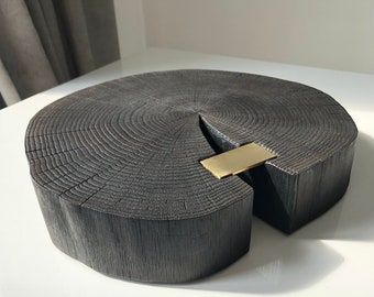 Fire Wood Black Oak Slice Modern Board Housewarming Living Room Wood Art Handmade Home Decor Birthday Gift Unique Wedding Nature Furniture