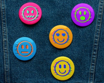 Emoji Pin Buttons: Glossy Finish, UV-Resistant (Set of 5)