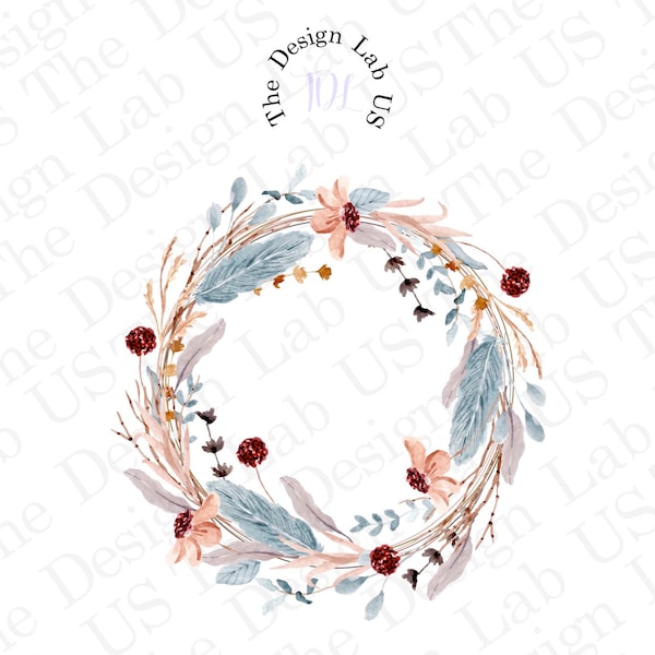 Boho Floral Clipart Frame Rustic Wreath Border Template PNG Floral Clip Art Instant Download