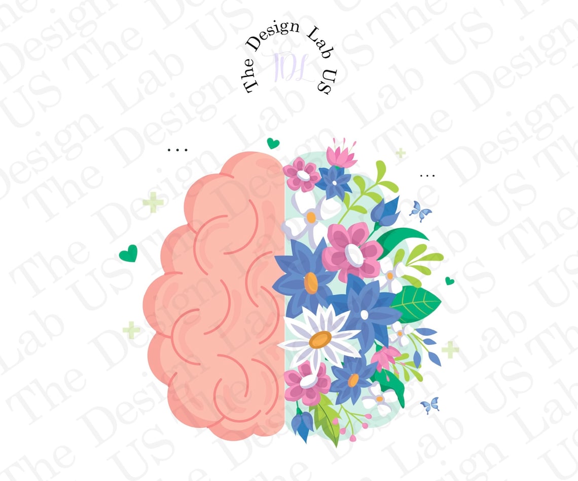 Mental Health Clipart Floral Brain Anatomy PNG Clip Art Instant