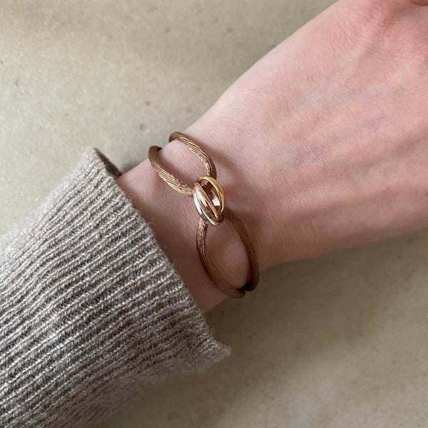 Driekleurige armband met drie ringen (zilver/goud/rosé) 18K verguld