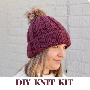 Beginner Knit Hat Kit - DIY Beanie Knitting Kit with Pattern and Materials