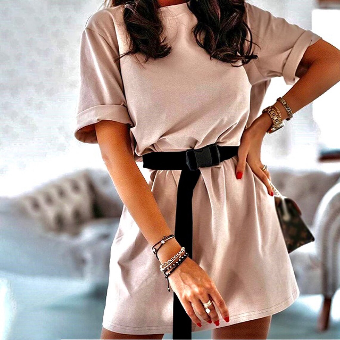 Womens Shirt Style Mini Dress with Black Belt | Etsy