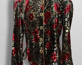 Vintage R/&K Evenings Silk Dress Red and Black Floral Pattern Ruched Waist 4 Never worn