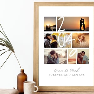Regalo personalizado de collage de fotos con número de fecha de aniversario para novio, marco de collage de fotos personalizado de aniversario de boda, tarjeta de aniversario