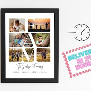 Custom family members photo collage frame, FAM gift idea for celebration, Mothers day gift, fathers day gift, mothers day photo collage