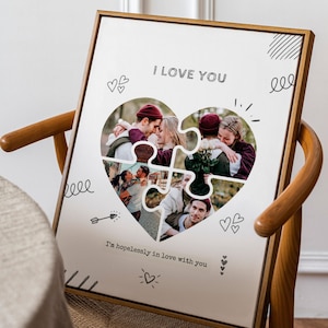 Heart Photo Collage Frame Anniversary Card, verjaardagscadeau voor vriendje, Puzzle Love Photo Collage voor man, Family Photo Collage