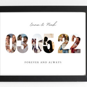 Personalized Number Photo Collage Gift for boyfriend, 2nd Anniversary gift for wedding, Date Photo collage, second year Anniversary Present