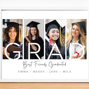 Custom Graduation Photo Collage Frame Gift for best friends, Graduation Cap Collage, Grad 2023 picture poster, gift for graduate, printable