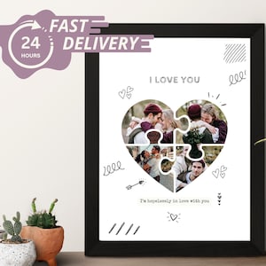 Anniversario Photo Collage Frame Card Regalo per Fidanzato Marito, Primo Anniversario di Matrimonio Invito Design, Collage Personalizzato Personalizzato