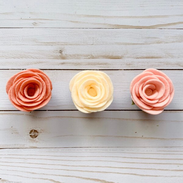 Rose Magnets, Set of 3 Rose Magnets, Felt Flower Magnets, Pink and Cream Magnets, Kitchen Magnets, Office Magnets, Summer Magnets