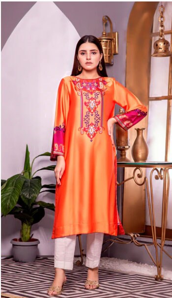 ADA Orange Ethnic Motifs Woven Design Pure Georgette Chikankari Kurti with  Matching Slip - Absolutely Desi