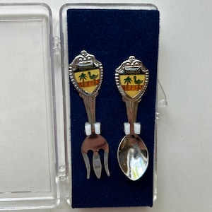 RARE VINTAGE Florida Souvenir Collectible Miniature Fork & Spoon Set in Case