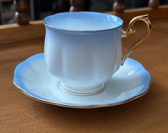 Royal Albert Rainbow Aqua Blue filiżanka i spodek angielska porcelana kostna