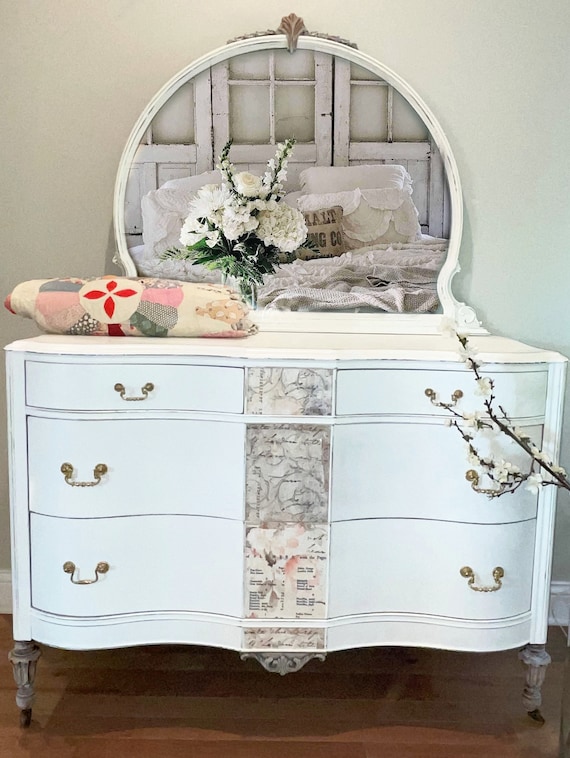 SOLD White Dresser With Mirror Shabby Chic Farmhouse Etsy