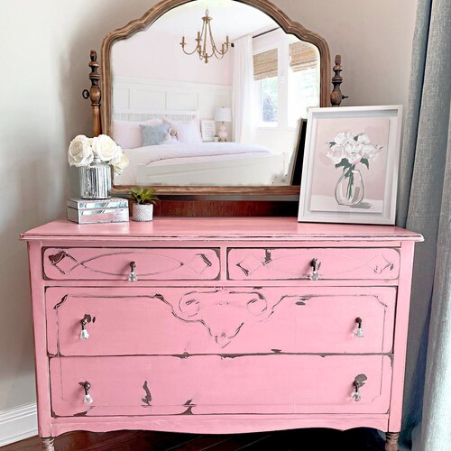SOLD Pink Dresser With Mirror Etsy
