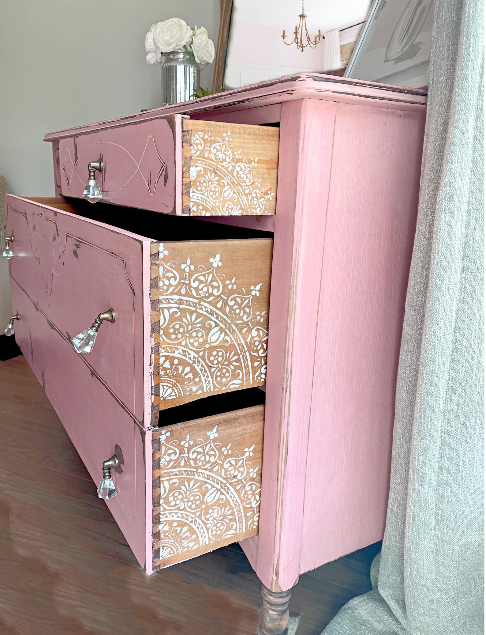 SOLD Pink Dresser With Mirror - Etsy