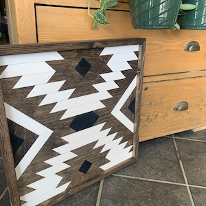AZTEC NIGHTS Mosaic, Wood Mosaic, Barn Quilt Mosaic, Neutral Mosaic, Wood Wall Art, Framed Sign, Large Wood Sign, Home Decor, Wall Decor