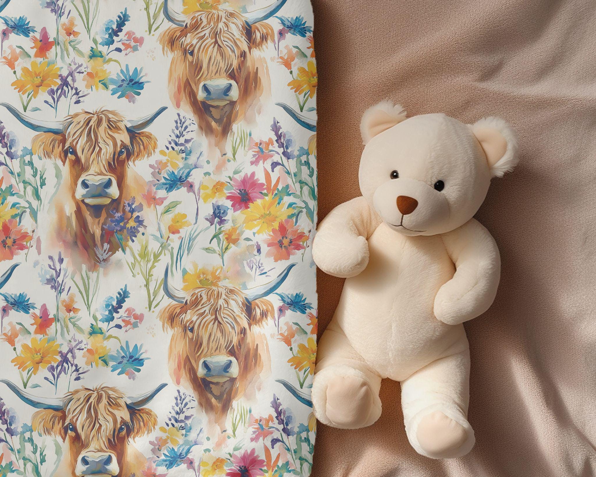 Floral Highland Cow Blanket Watercolour Western Print Gift For Teen 4H Prize Idea Newborn Baby Gift Highland Cow Newborn Gift Farm Decor