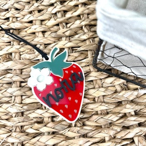 Personalized Strawberry Gift Tag Custom Gift Tag Customized Birthday Name Tag Acrylic Backpack Tag Spring Tag Easter Basket Tag