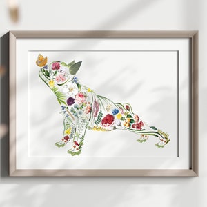 Custom French Bulldog Wall Art Print, Frenchie Lover Gifts, Floral Dog Yoga Poster, Colorful Nursery Home Decor, Funny Frenchie Namaste