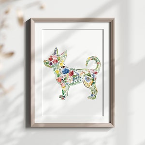 Custom Chihuahua Wall Art Print, Chihuahua Lover Gifts, Watercolor Floral Dog Poster, Colorful Nursery Home Decor, Dog Memorial Gift