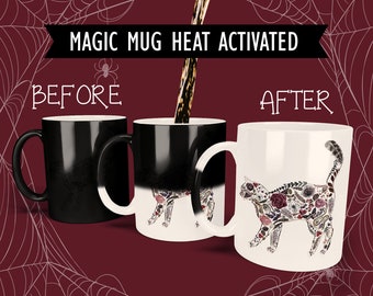 11oz Personalizable Color Changing Mug, Halloween Spooky Cat Mug, Heat Sensitive Magic Mug, Custom Coffee Cups