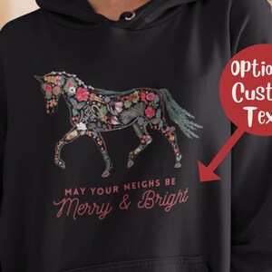 Sweat à capuche de cheval de Noël, sweat-shirt de Noël vintage à fleurs d’hiver, pull de vacances rétro, cadeau de Noël pour les amateurs de chevaux, équitations