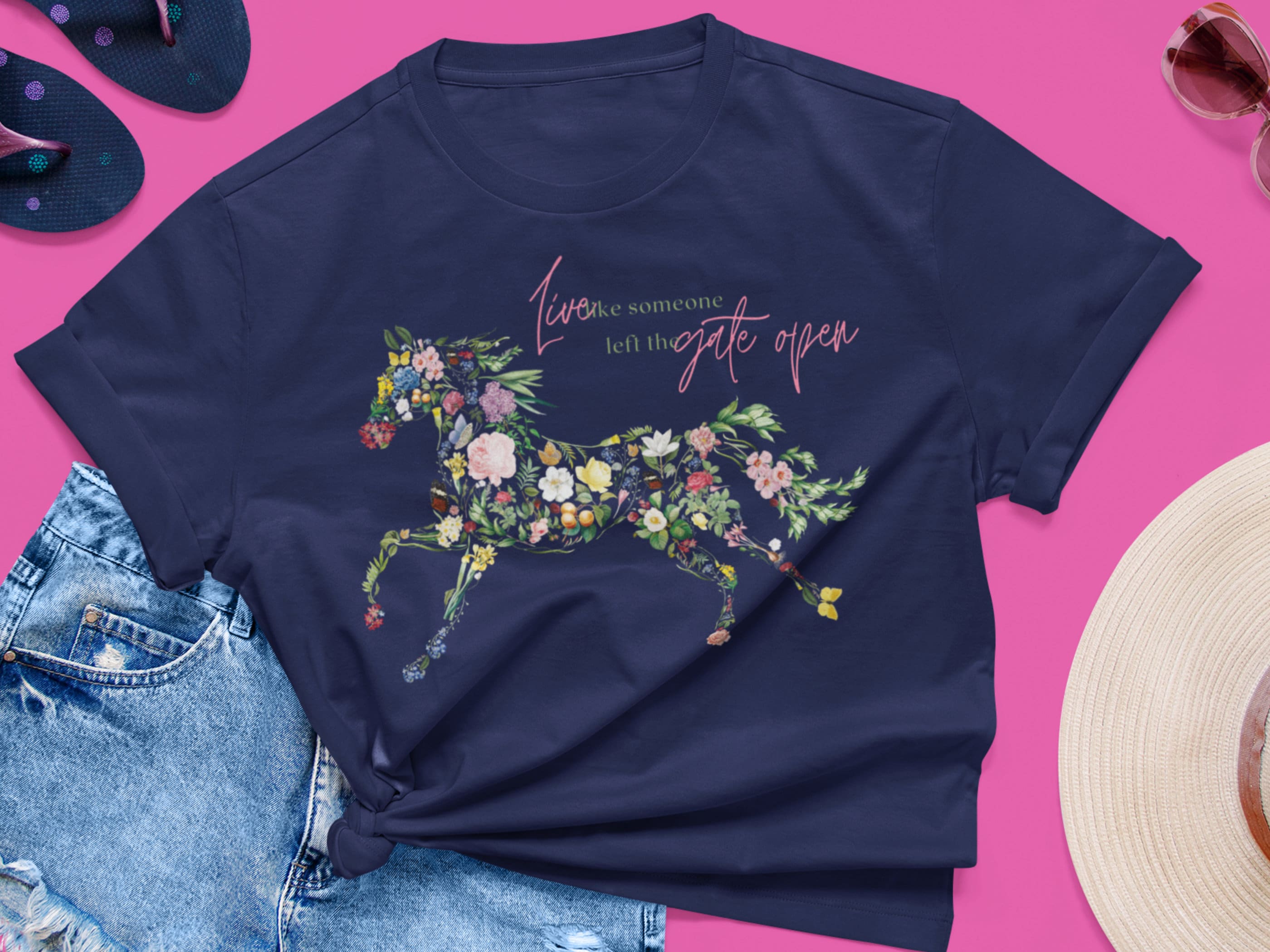 Horse Shirt Horse With Botanical Flowers Horse Lover Shirt Etsy